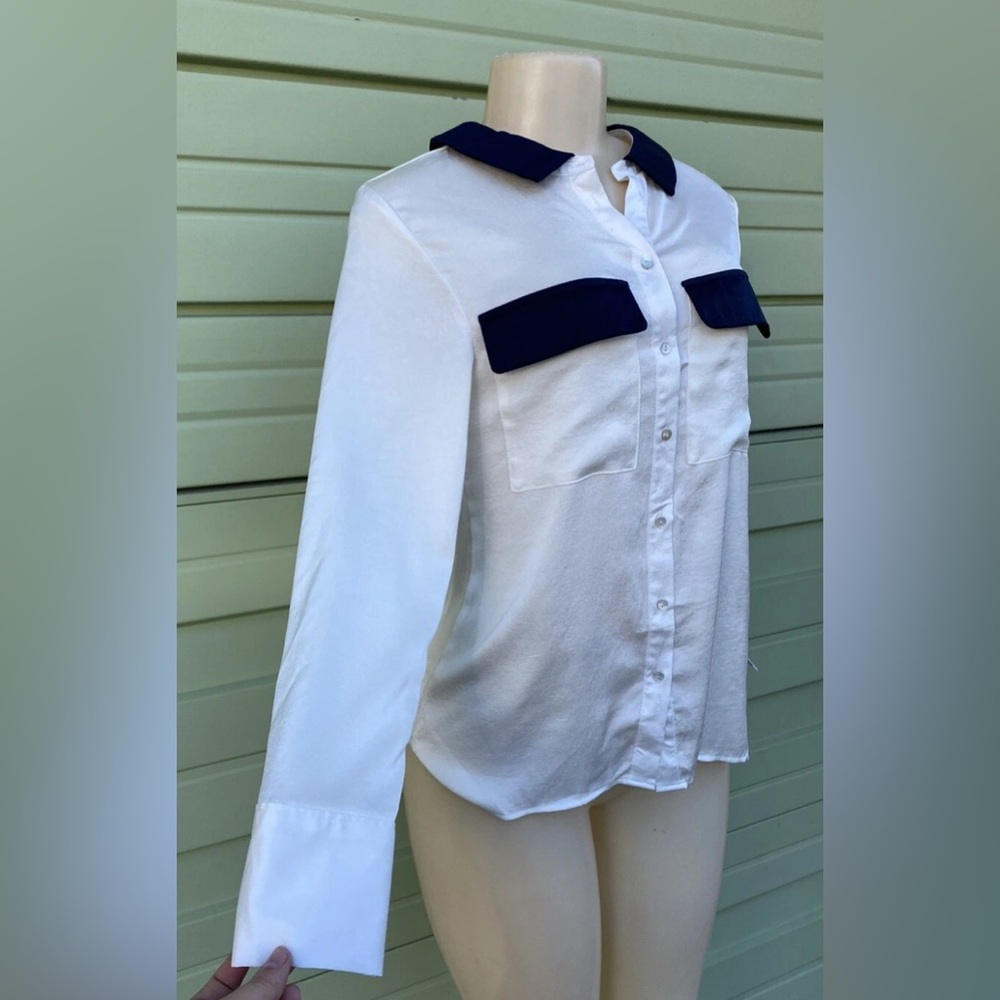 Zara Basic Ecru Block Pocket Button Down Long Sle… - image 2